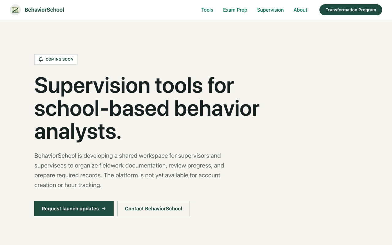 BehaviorSchool supervision tools coming-soon page